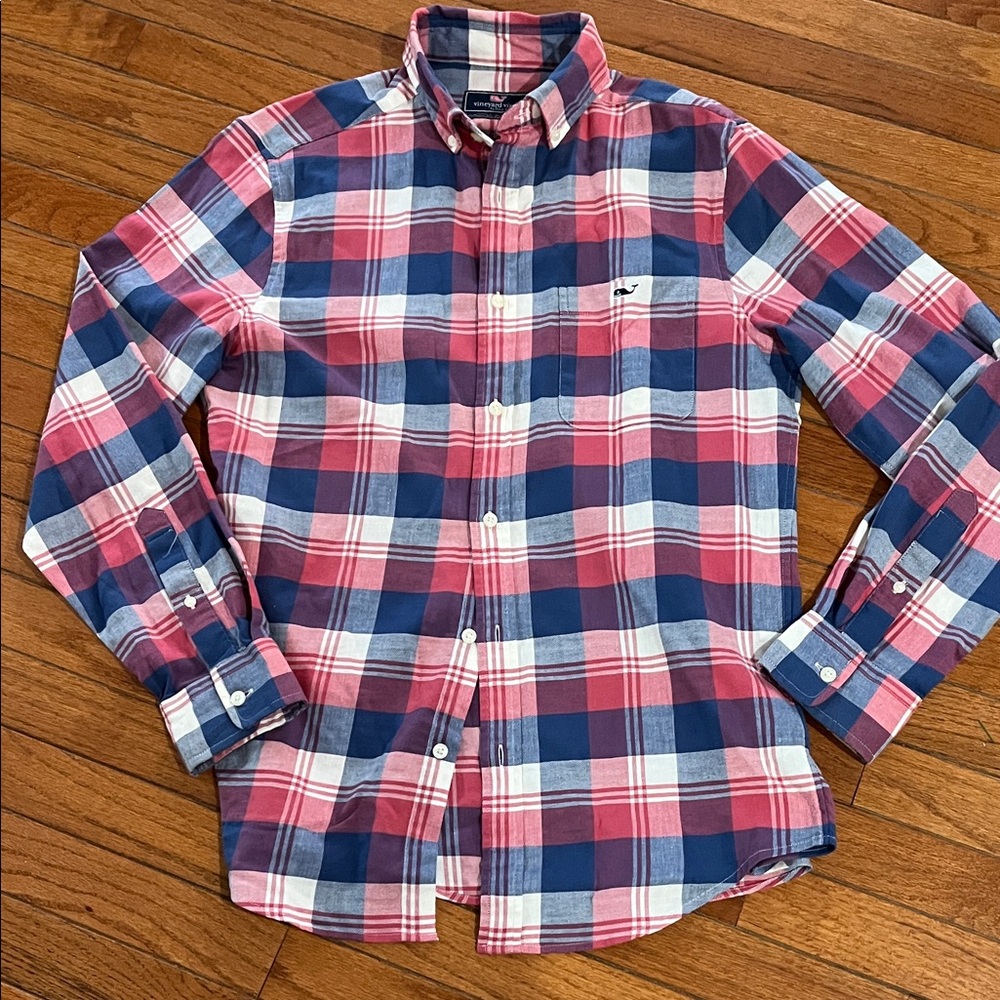 Vineyard Vines Men's Plaid Shirt - Blue and Pink
